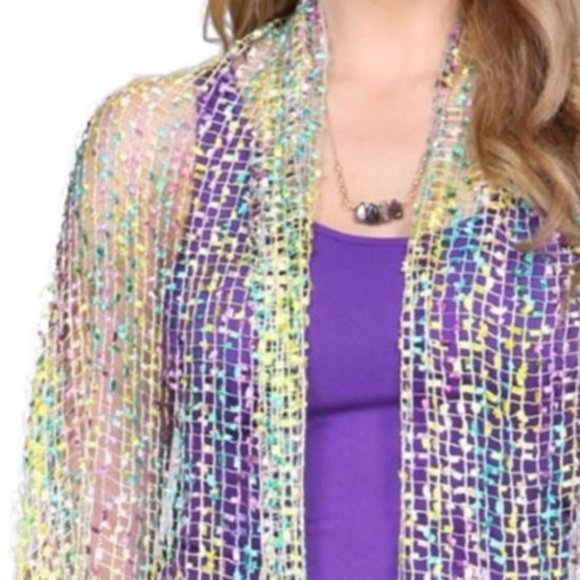 Green/Lilac/Yellow Confetti Vest Cardigan - Picture 2 of 6